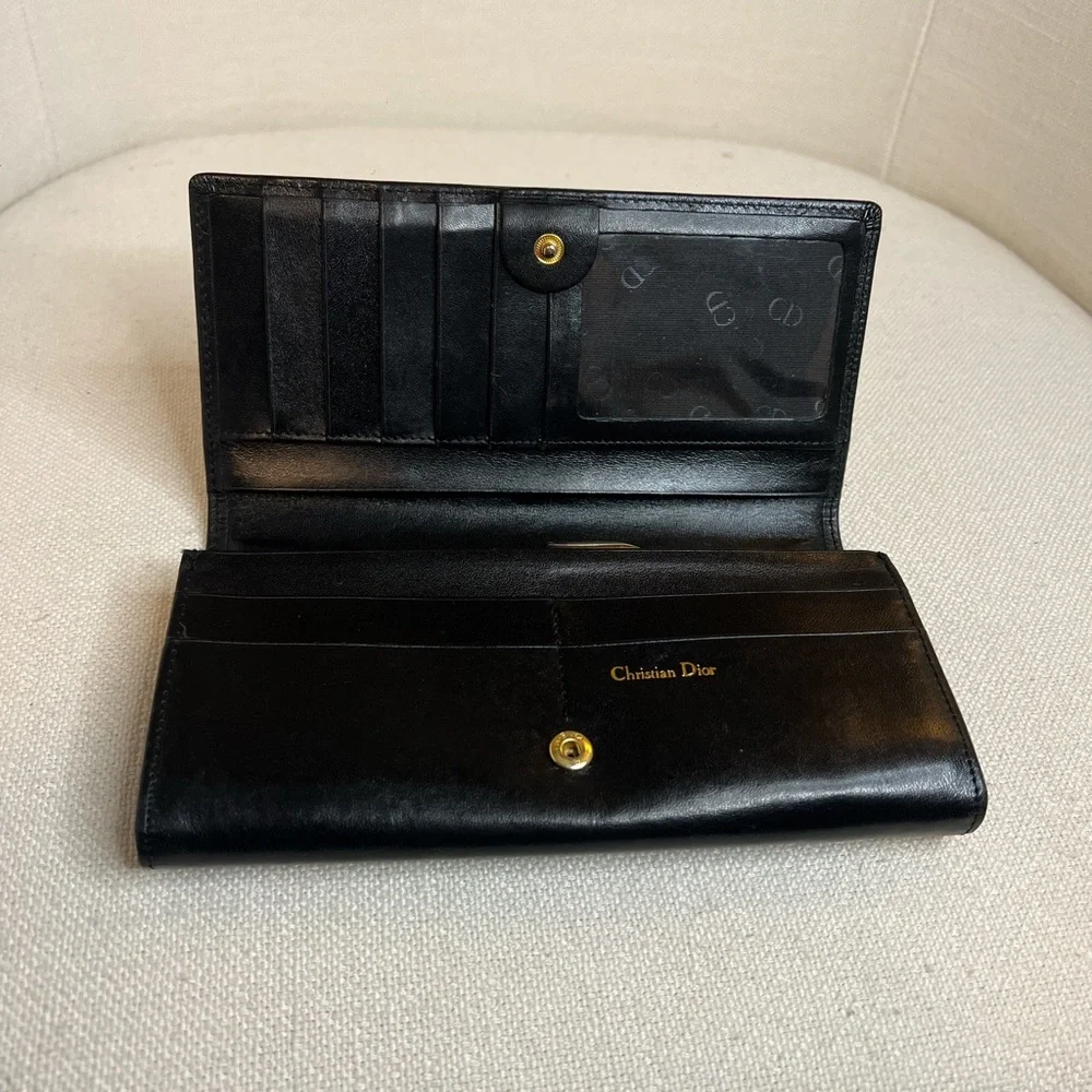 Black VINTAGE Dior Embossed Leather Wallet